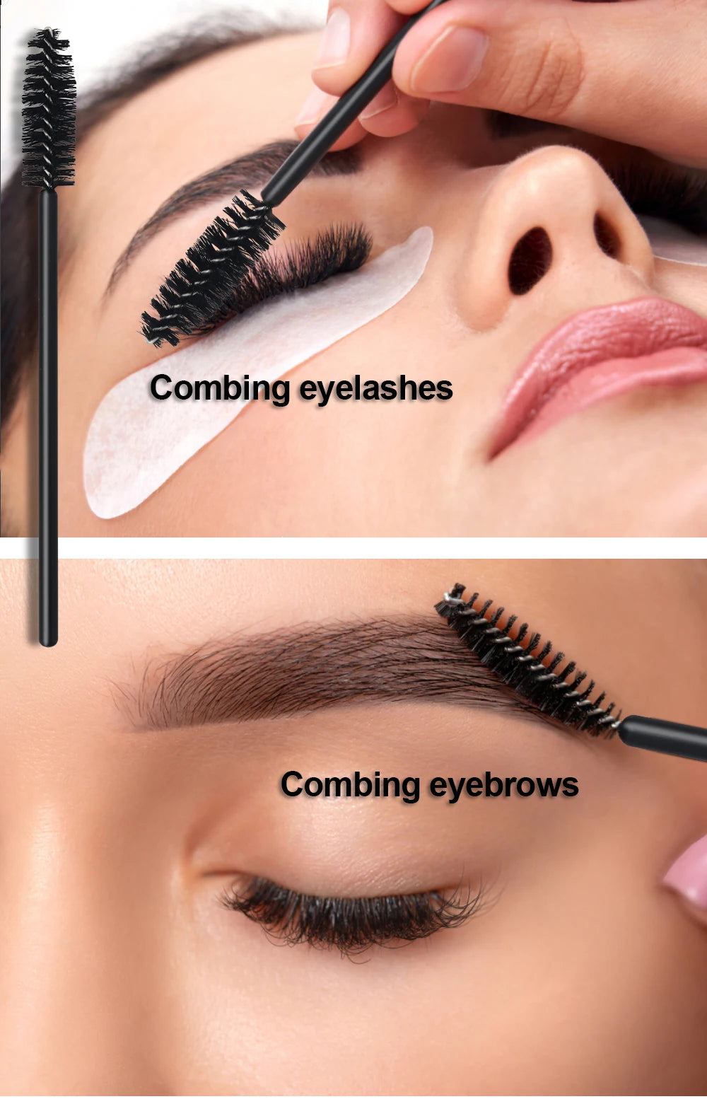 50Pcs Disposable Eyelash & Eyebrow Brushes – Soft Crystal Head Mascara Wands