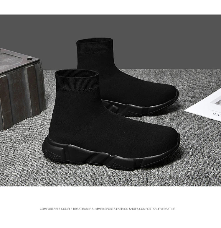 Classic Black High-Top Running Sneakers – Lightweight Slip-On Trainers for Men & Women