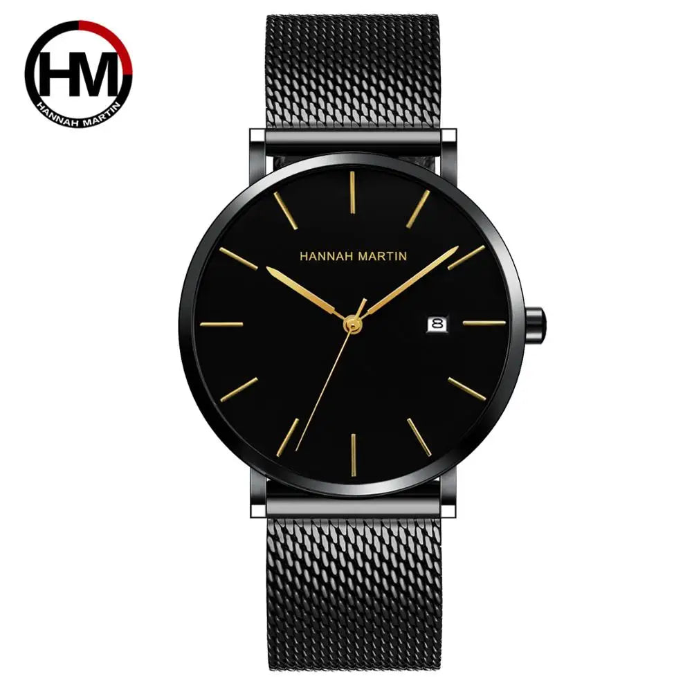 RBB Classic Bauhaus Men's Ultra-Thin Quartz Watch – Dark Blue Dial, Stainless Steel, Waterproof, Calendar Function