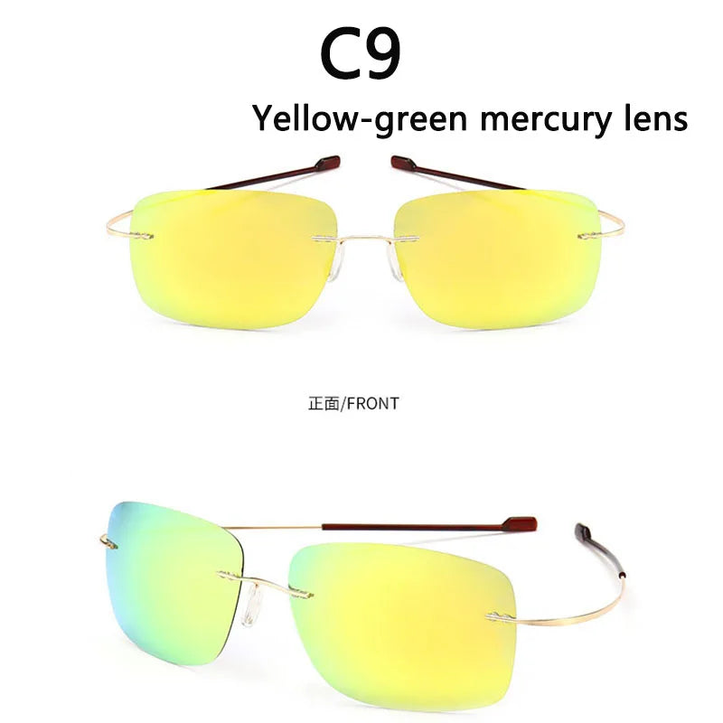 RBB Pure Titanium Rimless Polarized Sunglasses | Ultra-Thin Grey UV400 Lenses with Spring Legs