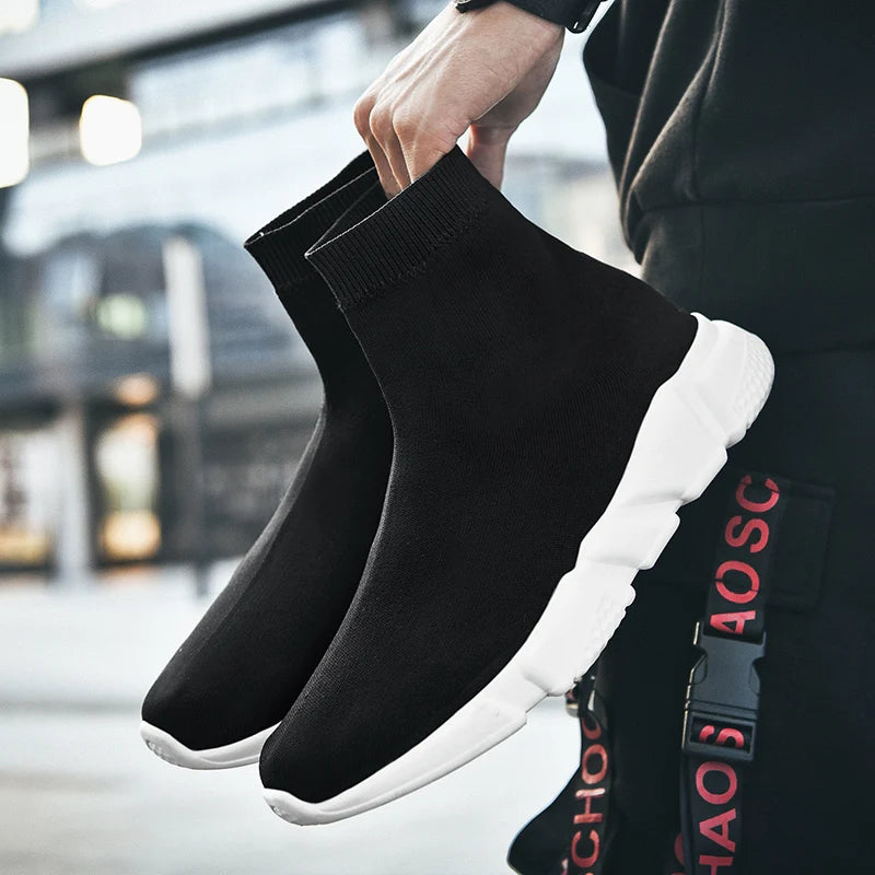 Classic Black High-Top Running Sneakers – Lightweight Slip-On Trainers for Men & Women