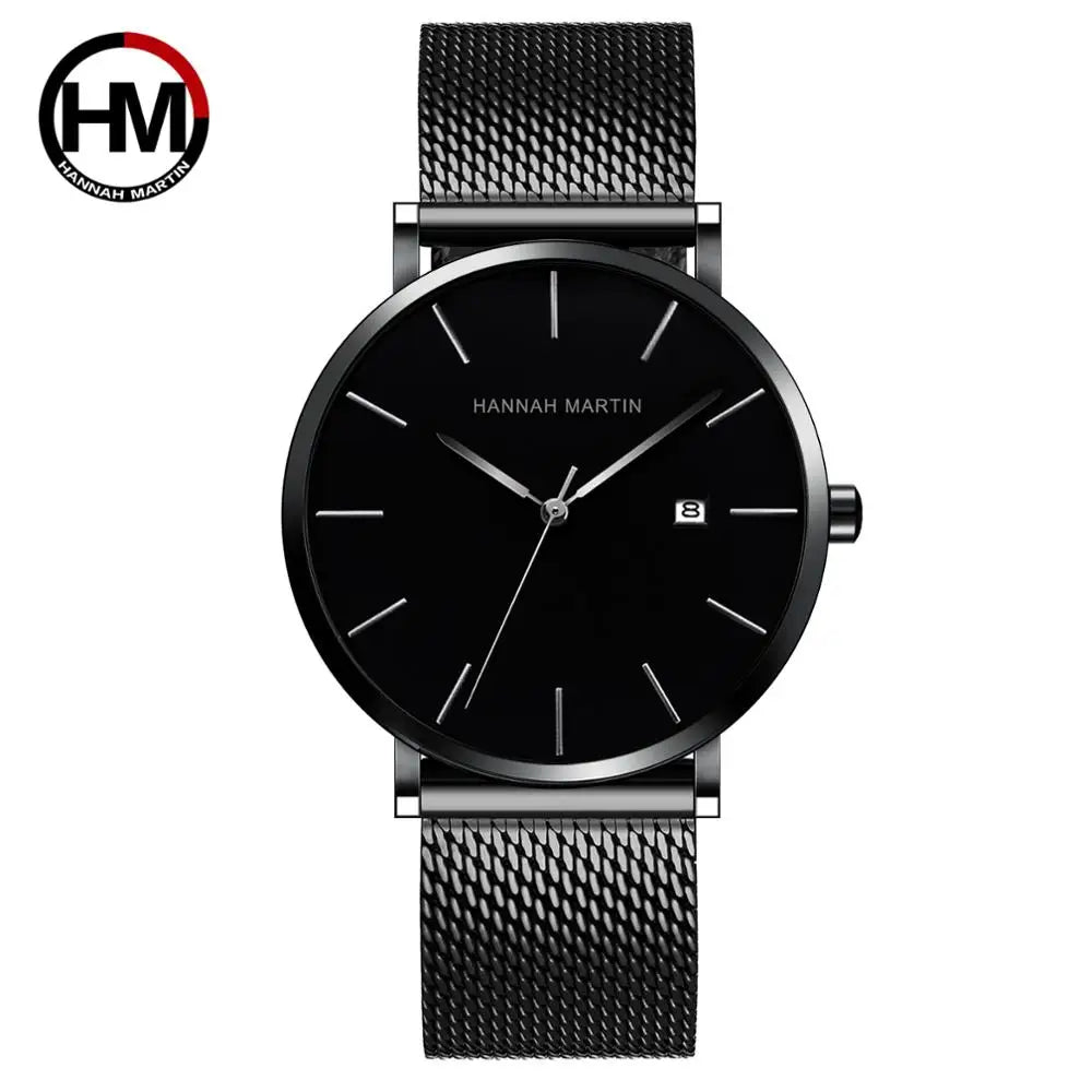 RBB Classic Bauhaus Men's Ultra-Thin Quartz Watch – Dark Blue Dial, Stainless Steel, Waterproof, Calendar Function