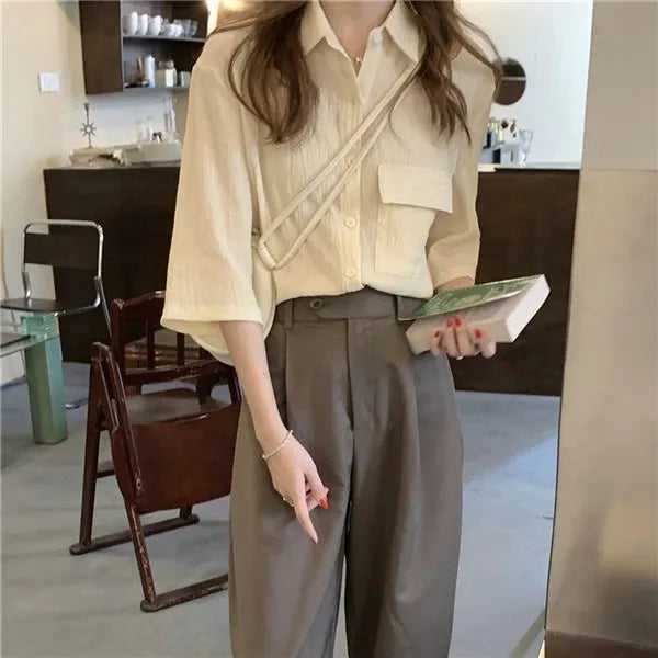 RBB Women's Retro Quarter Sleeve Shirt – Loose Fit Casual Summer Outerwear