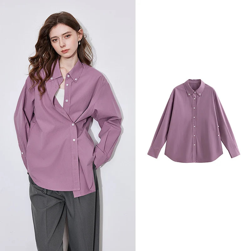 TOYOUTH Women Blouse Shirt 2025 Spring New Lyocell Long Sleeve Striped Cotton Sunscreen OL Shirt Tops