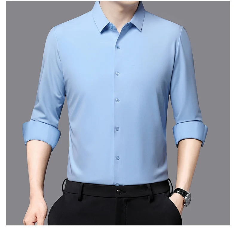 RBB Men’s Premium Ultra-Stretch Long Sleeve Shirt – Silky Formal & Casual Wear