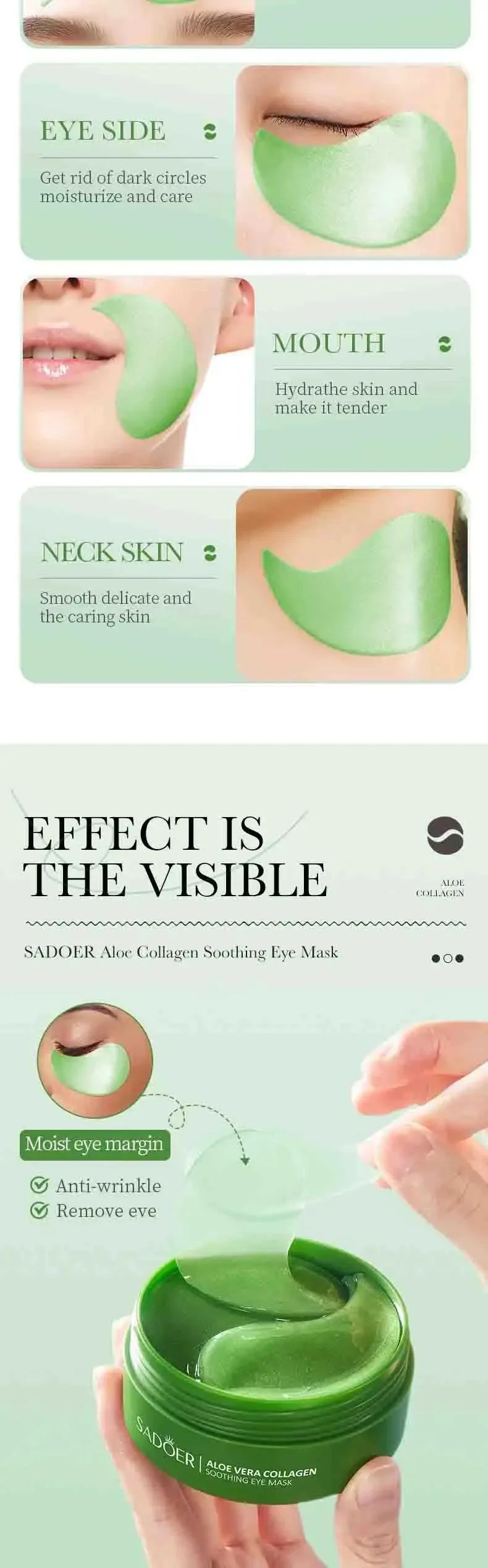 60pcs Aloe Vera Collagen Eye Mask – Anti-Dark Circles, Moisturizing & Anti-Wrinkle Eye Patches