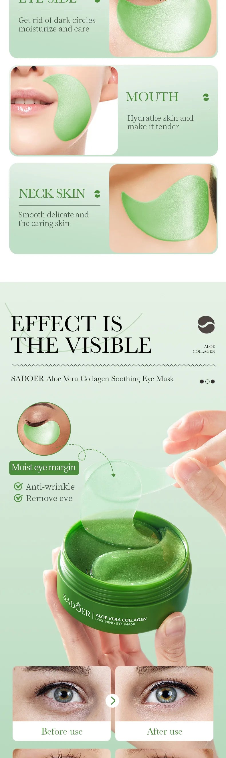 Collagen & Aloe Vera Eye Mask – 60pcs | Anti-Dark Circles & Eye Bag Treatment