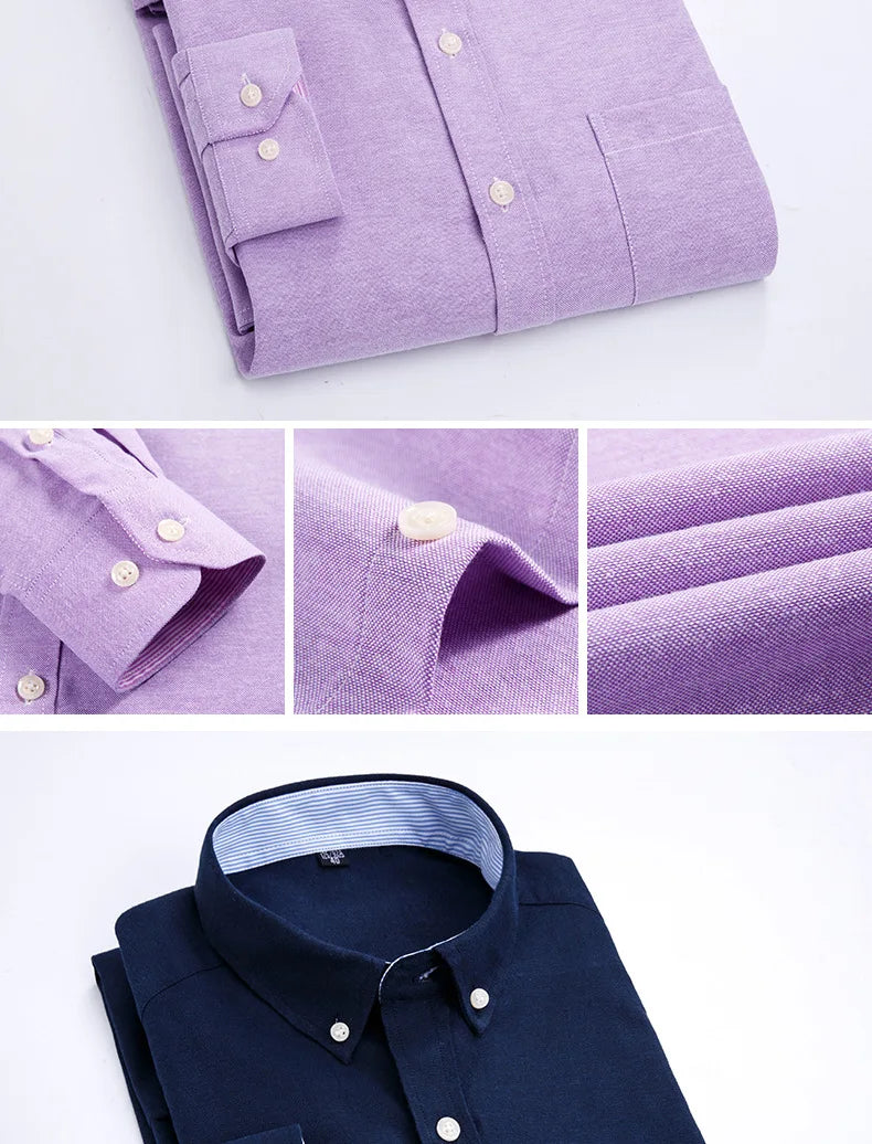 RBB Men's Oxford Long Sleeve Shirt – Slim Fit, Wrinkle-Free Casual Workwear for All Seasons