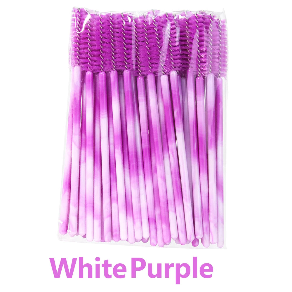 50Pcs Disposable Eyelash & Eyebrow Brushes – Soft Crystal Head Mascara Wands