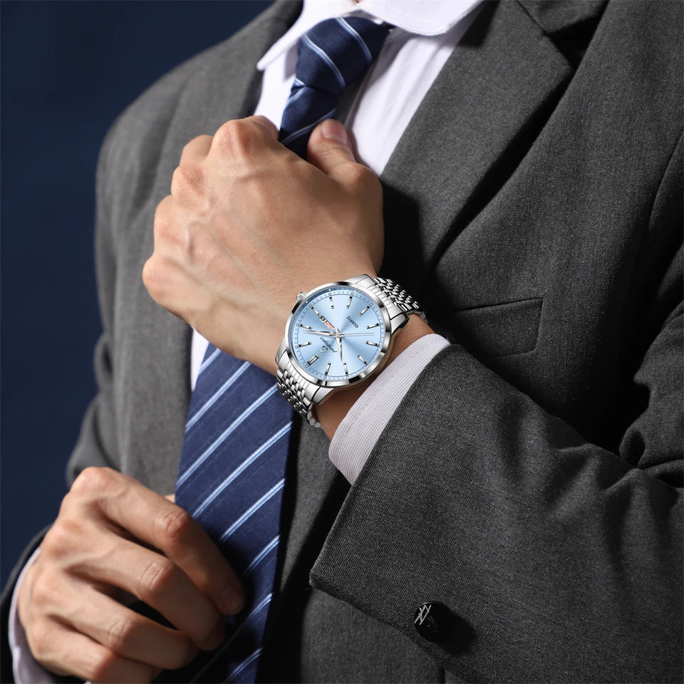 RBB 2025 New Luxury Men's Quartz Watch – Stainless Steel, Waterproof, Luminous, Date Display, 43mm