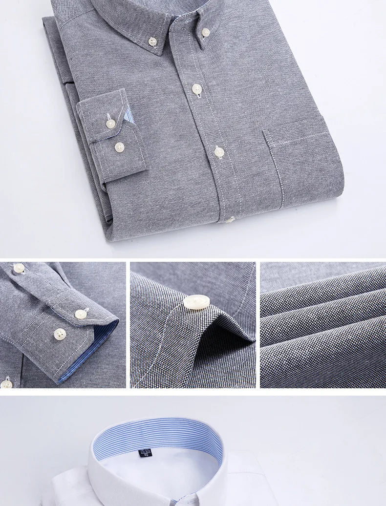 RBB Men's Oxford Long Sleeve Shirt – Slim Fit, Wrinkle-Free Casual Workwear for All Seasons