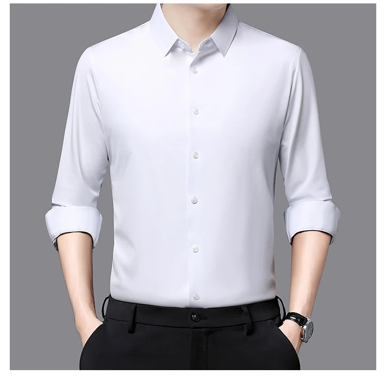 RBB Men’s Premium Ultra-Stretch Long Sleeve Shirt – Silky Formal & Casual Wear