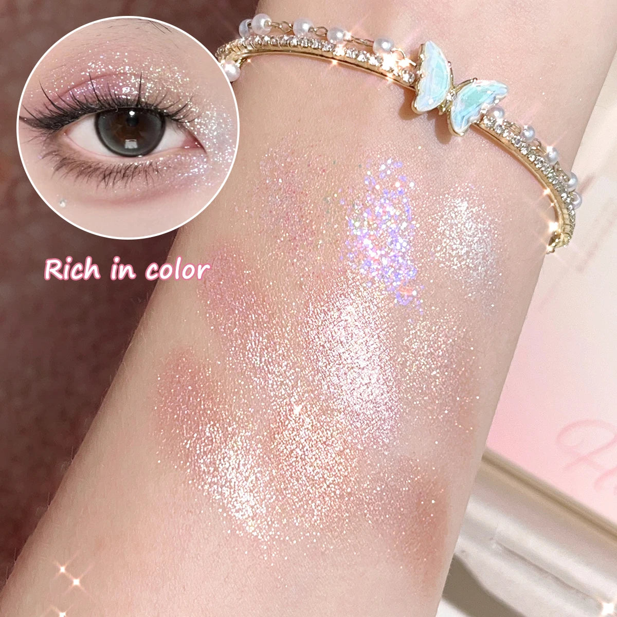 Pearlescent Glitter Highlighter & Eyeshadow Palette – Long-Lasting, Sweat & Water Resistant