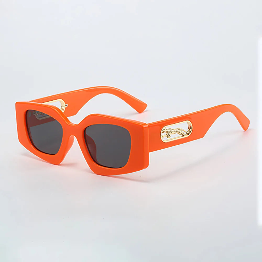 RBB Fashion Sunglasses – 2025 Luxury Geometric Eyewear for Women with Black Frame & Leopard Gold Decoration