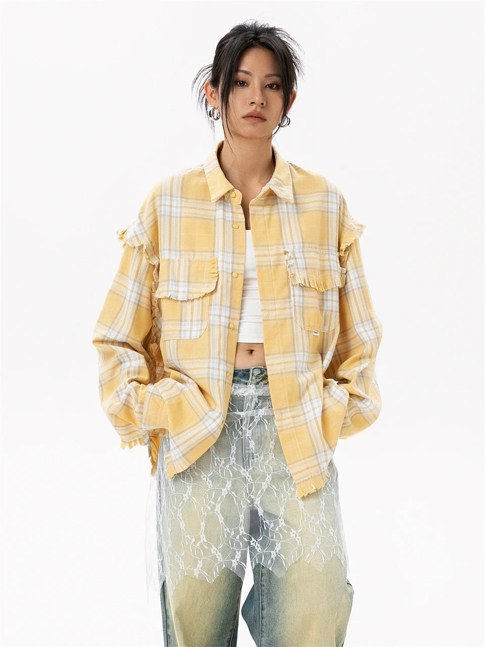 Elegant Women's Blouses 2024 Autumn 100 Cotton Yellow Plaid Shirts for Women Ladies Clothes in Offers Women's Long Sleeve Top