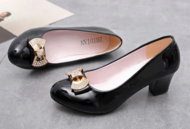 RBB Luxury Y2K Block Heel Pumps with Bow – Formal Chunky Heels for Women
