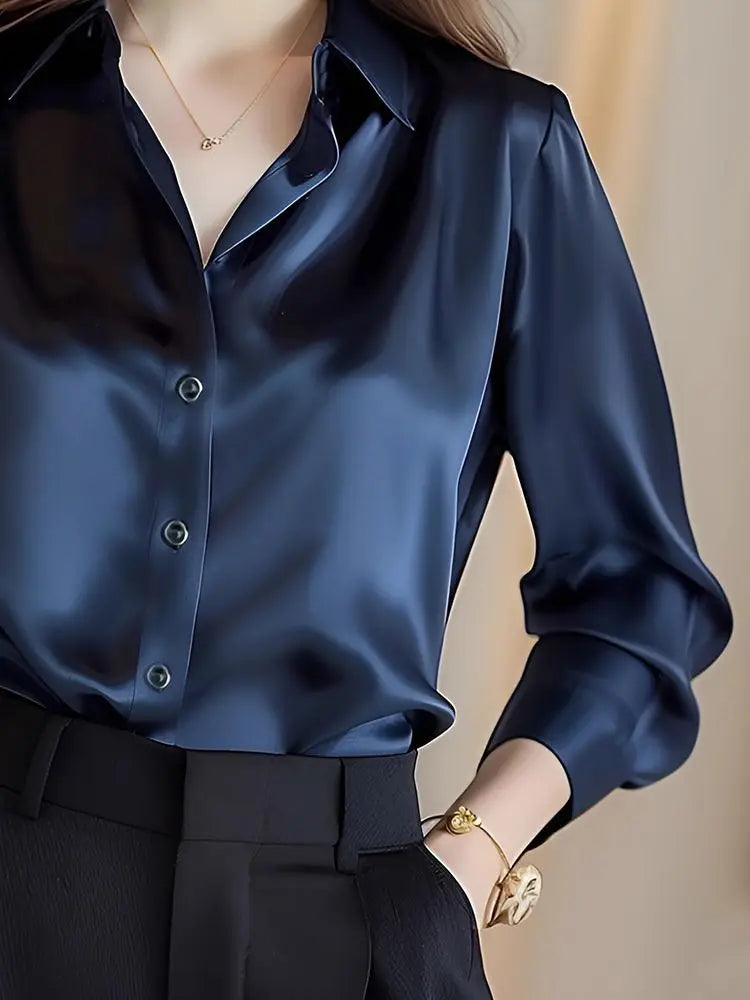 Elegant Silk Office Shirts Women Korean Fashion Y2k Clothes Slim Long Sleeve White Black Blusas Mujer Workwear Tops and Blouses