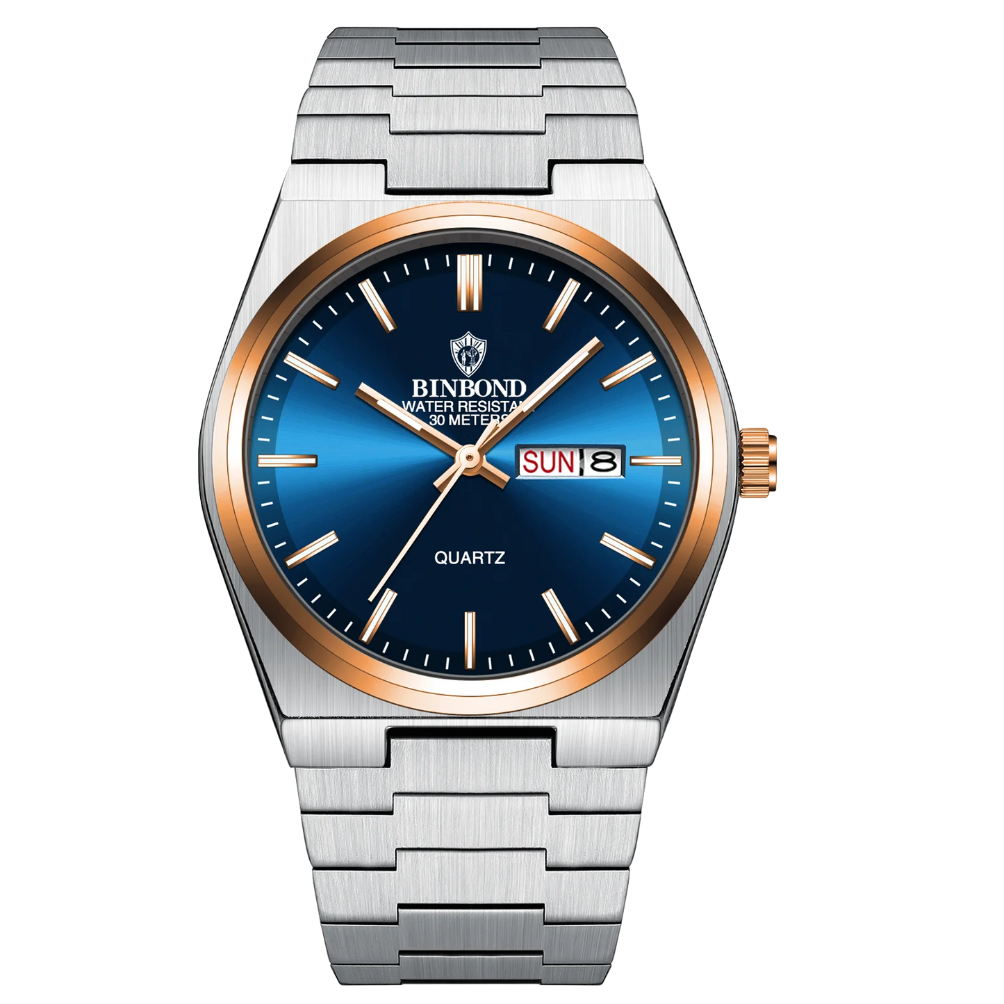 RBB Luxury Men’s Quartz Watch – Stainless Steel, Date & Week Display, Waterproof, Luminous