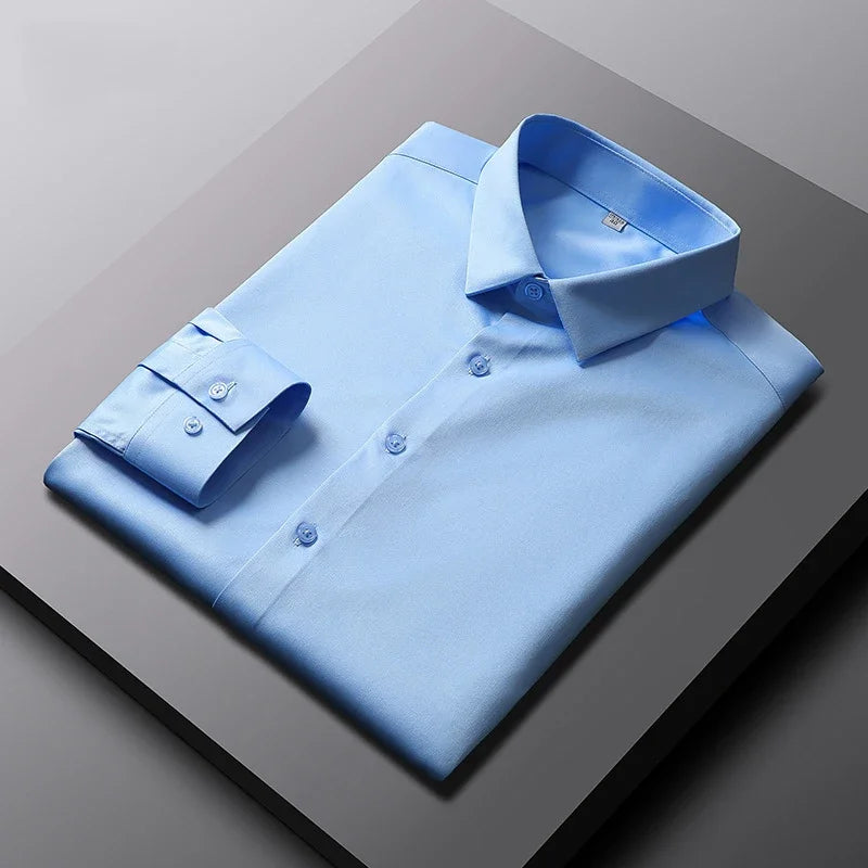 RBB Men's Wrinkle-Resistant Long Sleeve Solid Shirt – Non-Iron Business Casual Top