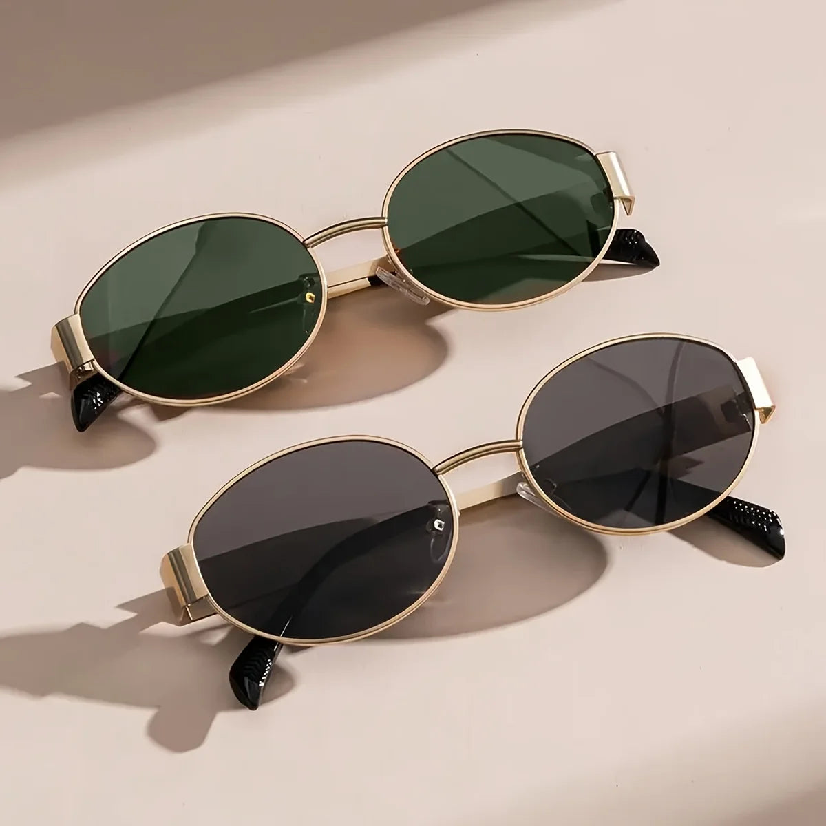 RBB Fashion Sunglasses – 2 Pairs Unisex Retro Oval Metal Frame Travel Eyewear Set