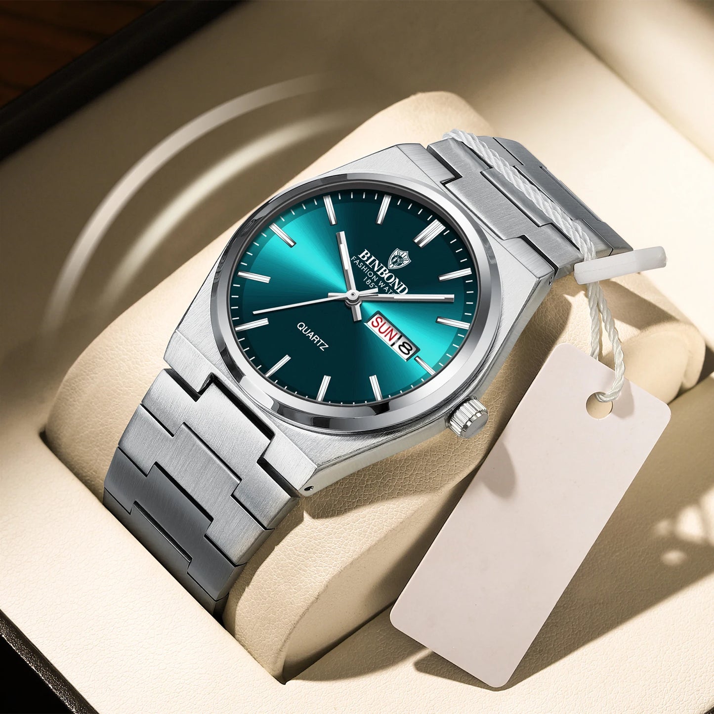 RBB Luxury Men's Quartz Watch – Waterproof Stainless Steel Sport Wristwatch with Date & Luminous Display + Gift Box