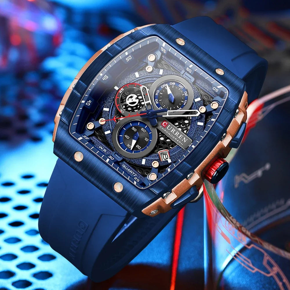 RBB Men's Luxury Square Chronograph Watch – Waterproof, Luminous, Date Display
