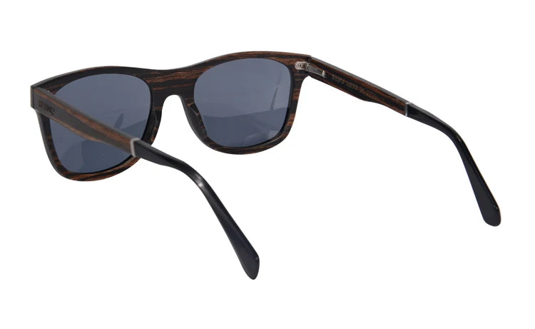 RBB Polarized Wood Frame Sunglasses – Unisex Square Ebony Shades for Biking & Outdoor Wear