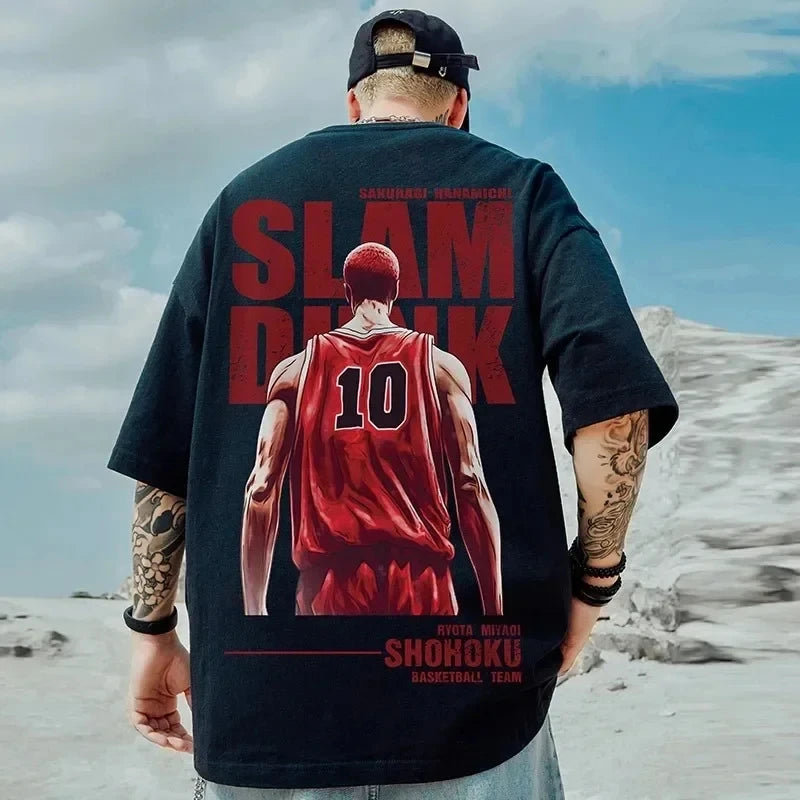 RBB Men's Large Size Cartoon Print Hip-Hop Streetwear Cotton Short Sleeve T-Shirt