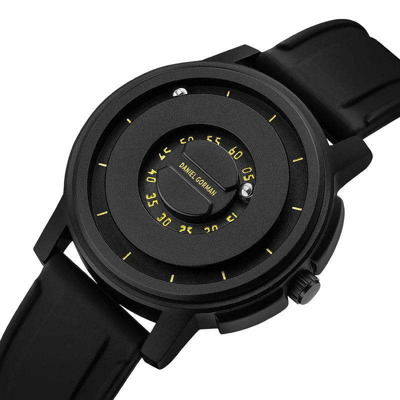 RBB New Men’s Black Stainless Steel Quartz Wristwatch – Magnetic Bead Pointer, Conceptual Dial, Casual Style