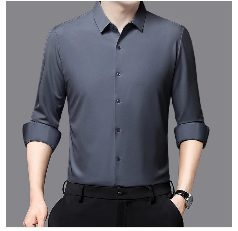 RBB Men’s Premium Ultra-Stretch Long Sleeve Shirt – Silky Formal & Casual Wear