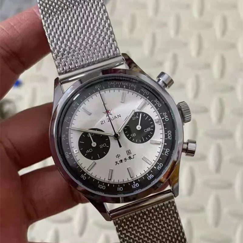 RBB Men's 42mm Pilot Chronograph Quartz Watch – Panda Dial, Military Luminous Vintage Style
