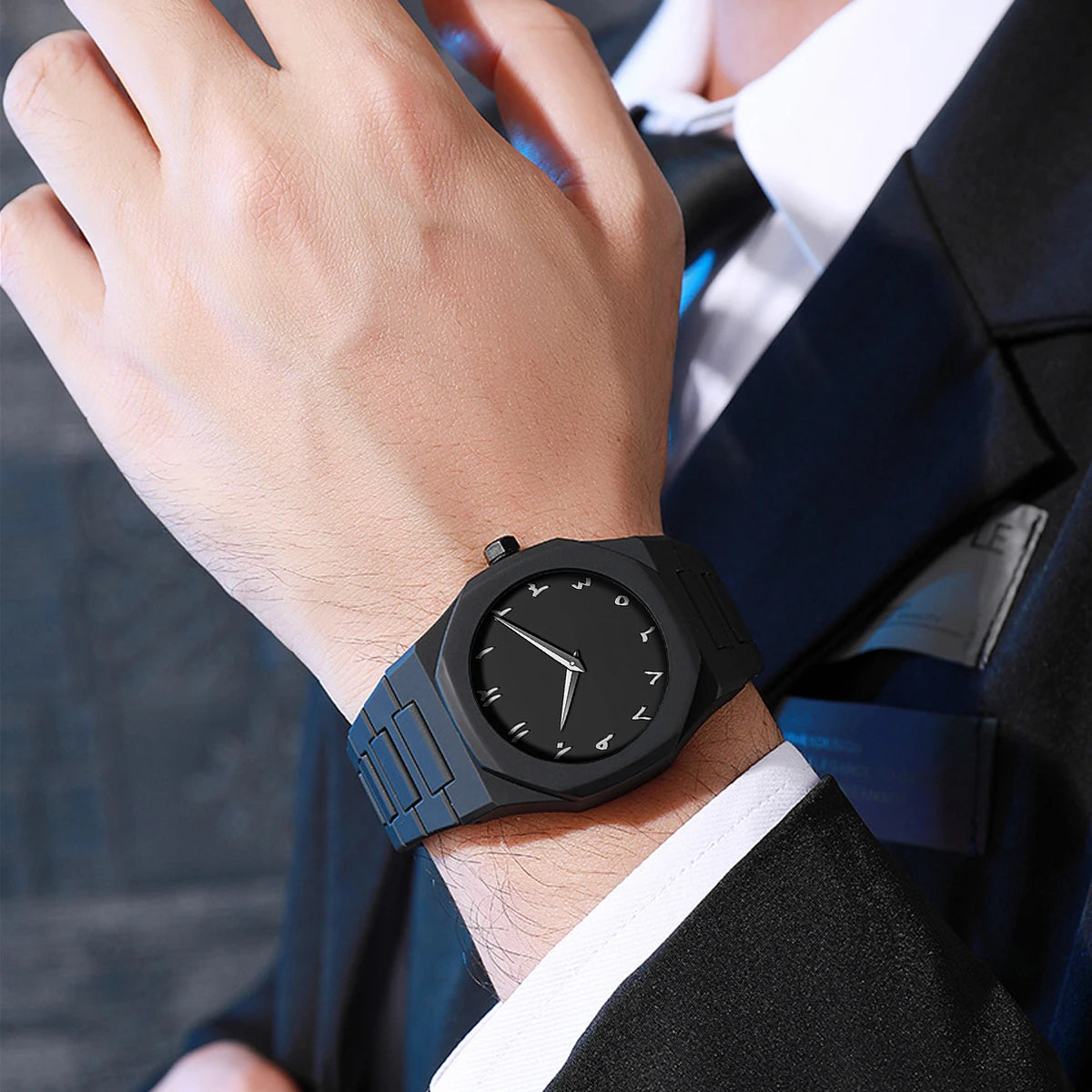 RBB Men’s Silicone Quartz Sports Watch – Creative Arabic Digital Dial, Black