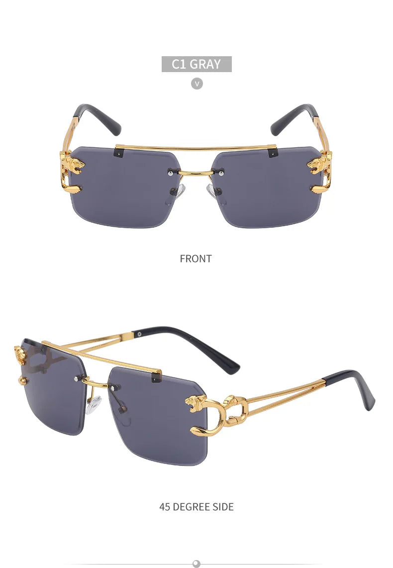 RBB 90168 Women's Fashion Metal Leopard Rimless Sunglasses – Gradient Ocean Film UV400 Double Bridge Design