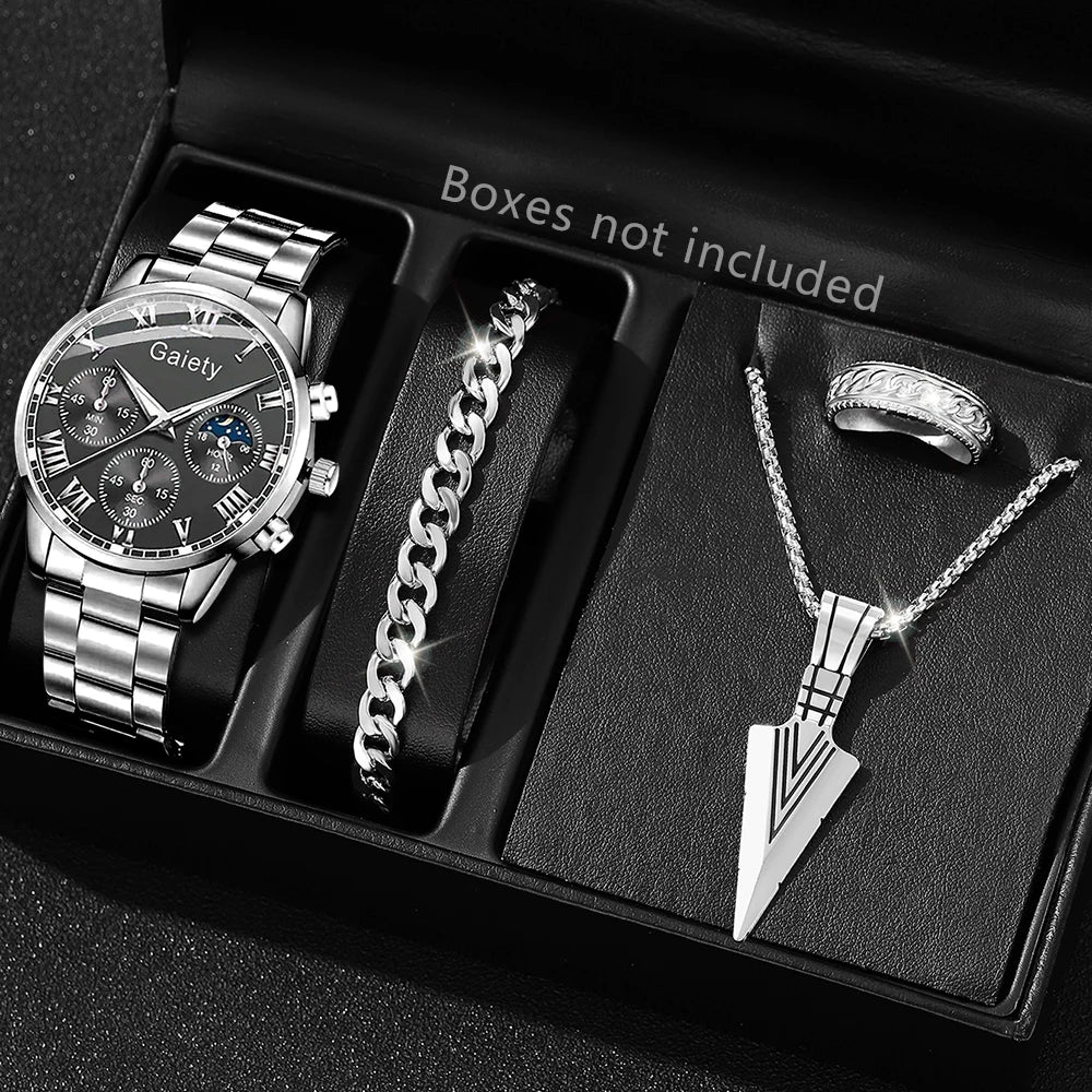 RBB Fashion Men's Stainless Steel Watch – Luxury Quartz Business Wristwatch with Calendar