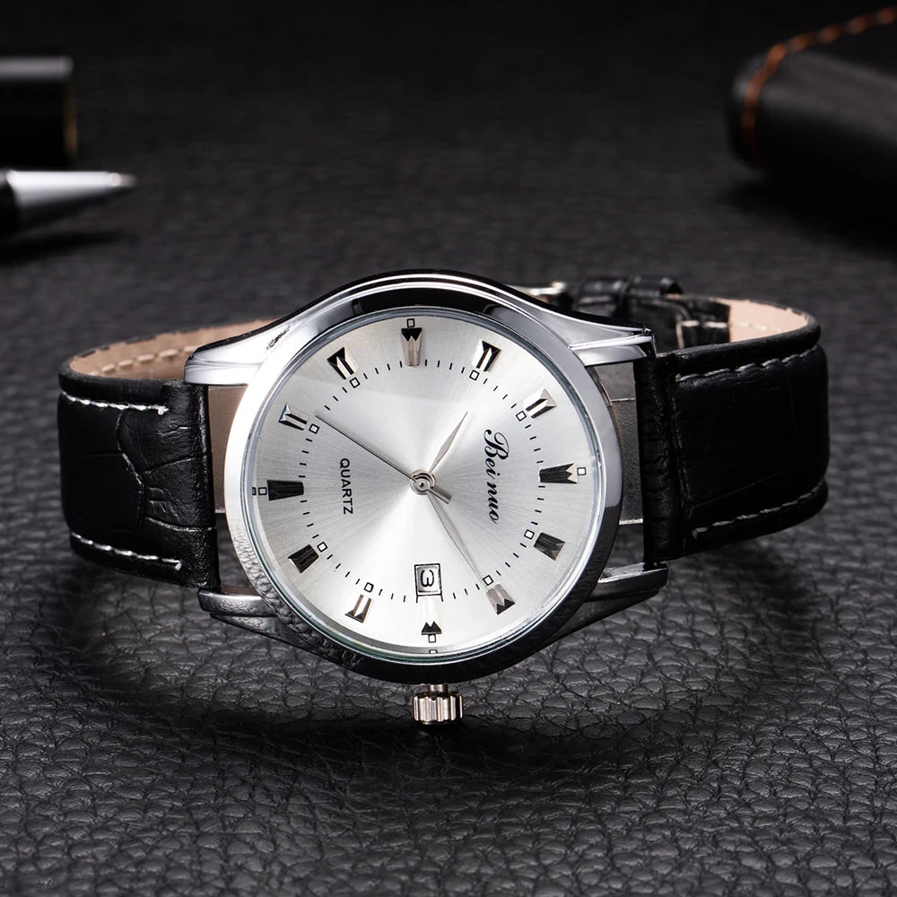 RBB Men’s Luxury Quartz Watch – Fashion Casual Leather Strap with Calendar