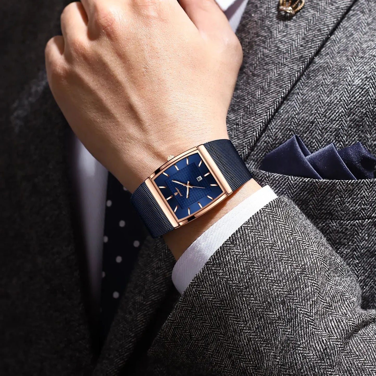 RBB Luxury Men’s Quartz Watch – Stainless Steel Mesh Band, Waterproof, Luminous Date Display, Fashion Casual