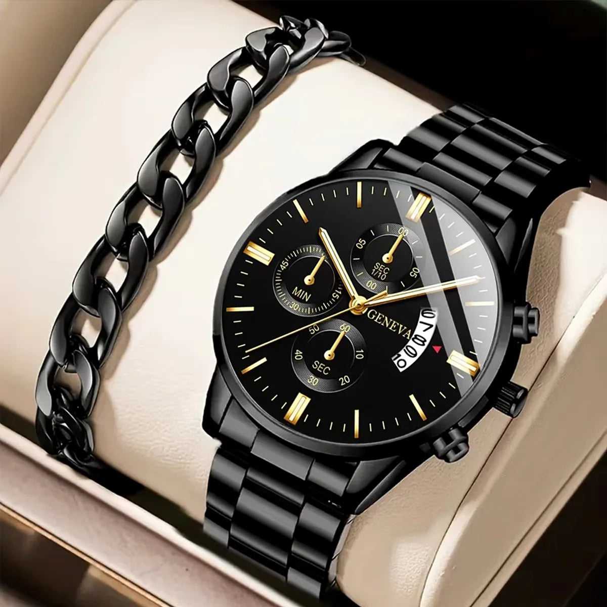 RBB Fashion Men's Stainless Steel Watch – Luxury Quartz Business Wristwatch with Calendar