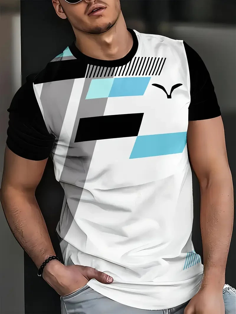 RBB Summer Men's Oversized Stripe Print T-Shirt – Casual Loose Fit, Short Sleeve Round Neck Streetwear Top