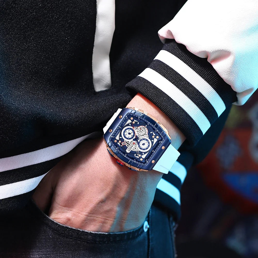 RBB Men's Luxury Square Chronograph Watch – Waterproof, Luminous, Date Display