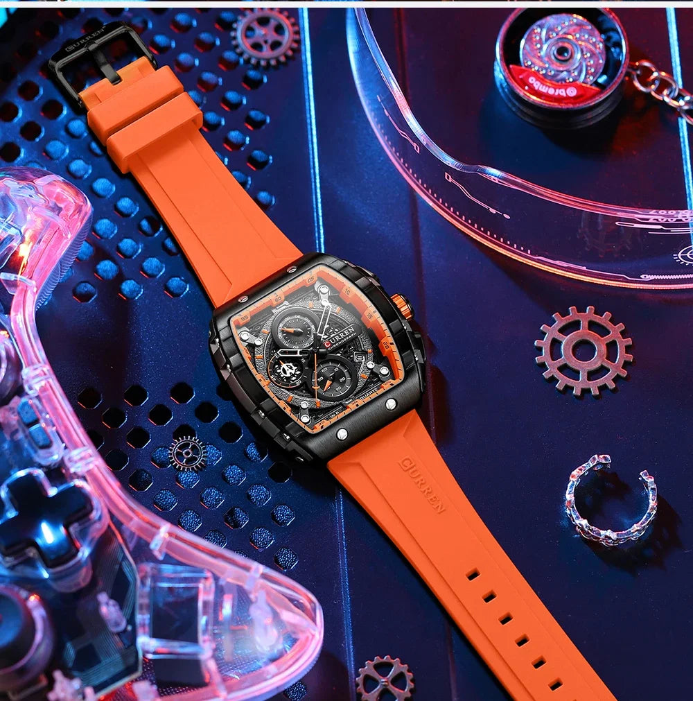 RBB Men's Luxury Square Chronograph Watch – Waterproof, Luminous, Date Display