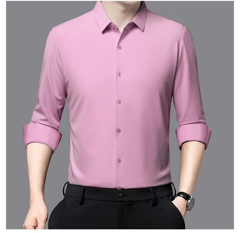 RBB Men’s Premium Ultra-Stretch Long Sleeve Shirt – Silky Formal & Casual Wear