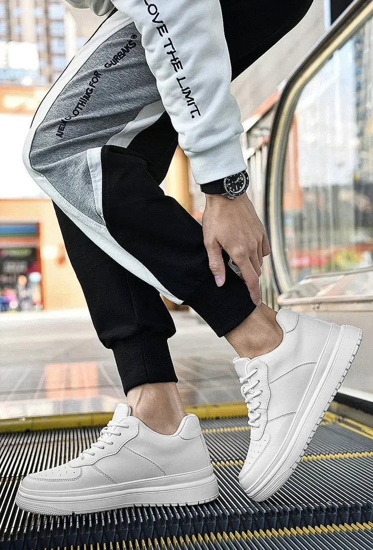 PDEP Men's 10cm Elevator Sneakers – White Leather, Sport Style