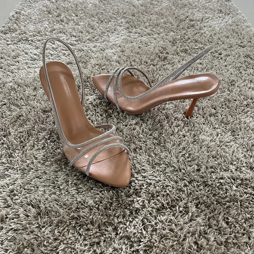 RBB Women’s Crystal Slingback High Heels – Summer Sexy PVC Pointed Toe Pumps