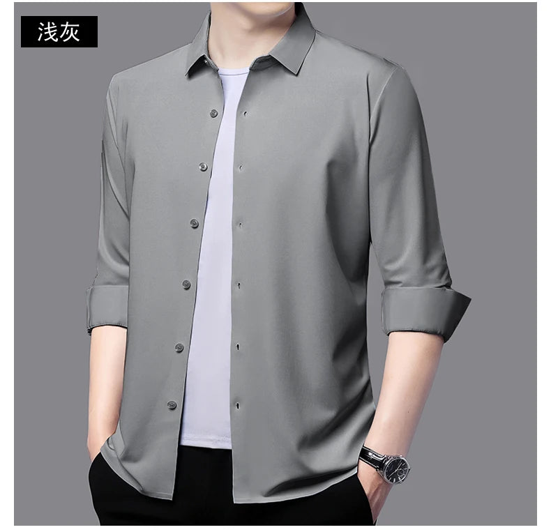 RBB Men’s Premium Ultra-Stretch Long Sleeve Shirt – Silky Formal & Casual Wear