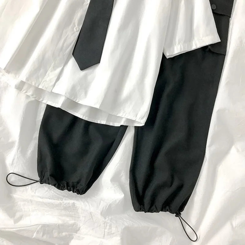 DAYIFUN 2025 White Shirt Women Blusas Short Sleeve Lapel Blouse with Tie Japanese Fashion Student Summer Daily College Style Top
