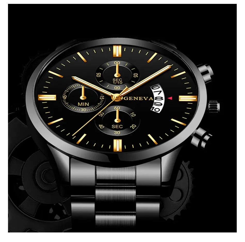 RBB Fashion Men's Stainless Steel Watch – Luxury Quartz Business Wristwatch with Calendar