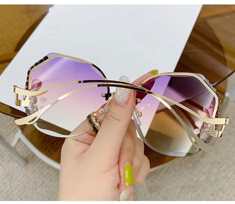RBB Diamond Rimless Cut-Edge Sunglasses – Women’s Face-Slimming Eyewear