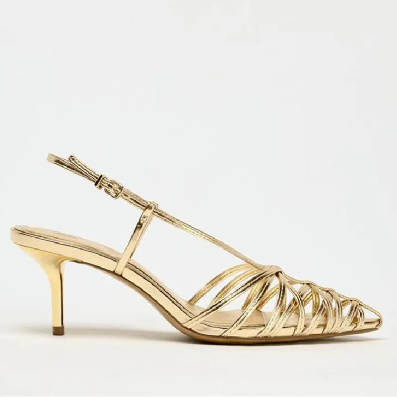 RBB Luxury Gold Women’s Pointed Toe High Heel Sandals – Hollow Slingback Dress Shoes (Summer Elegant Heels)