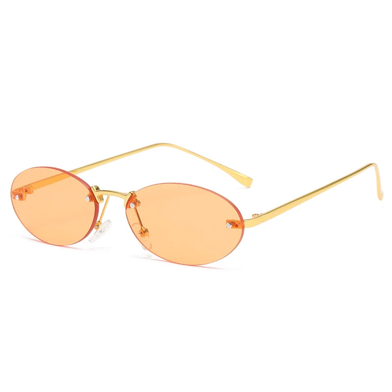 RBB Rimless Oval Punk Sunglasses – UV400 Frameless Metal Shades for Men & Women