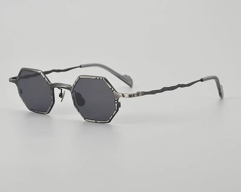 RBB Black Steampunk Retro Polygonal Pure Titanium Sunglasses – UV400 Protection for Men & Women